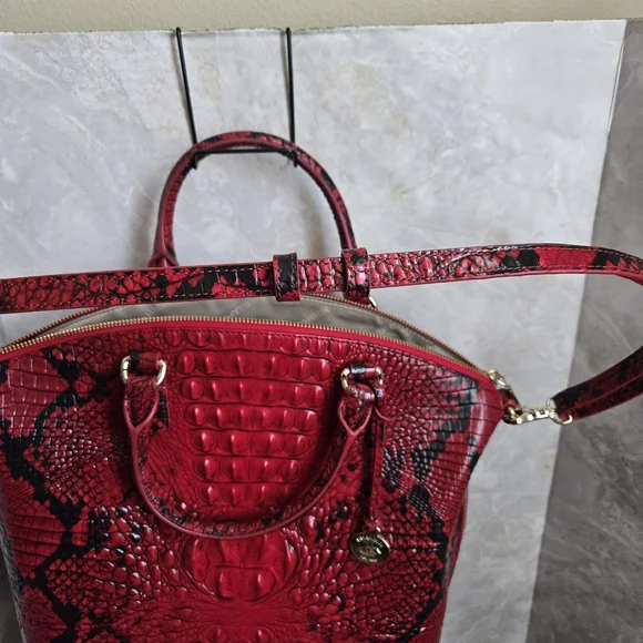 Brahmin Red and Black Croc-Embossed Shoulder Bag - Picture 3 of 14